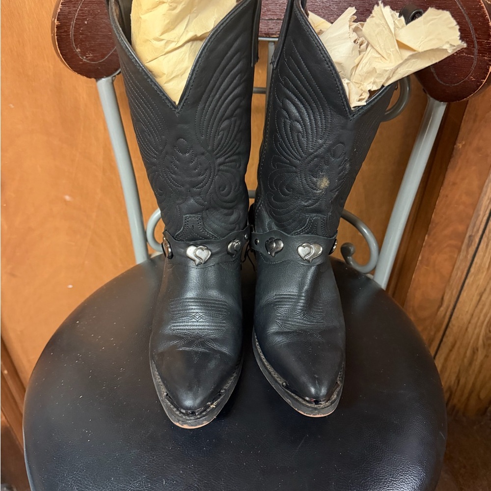 Black Western Cowboy Boots with Heart Accents